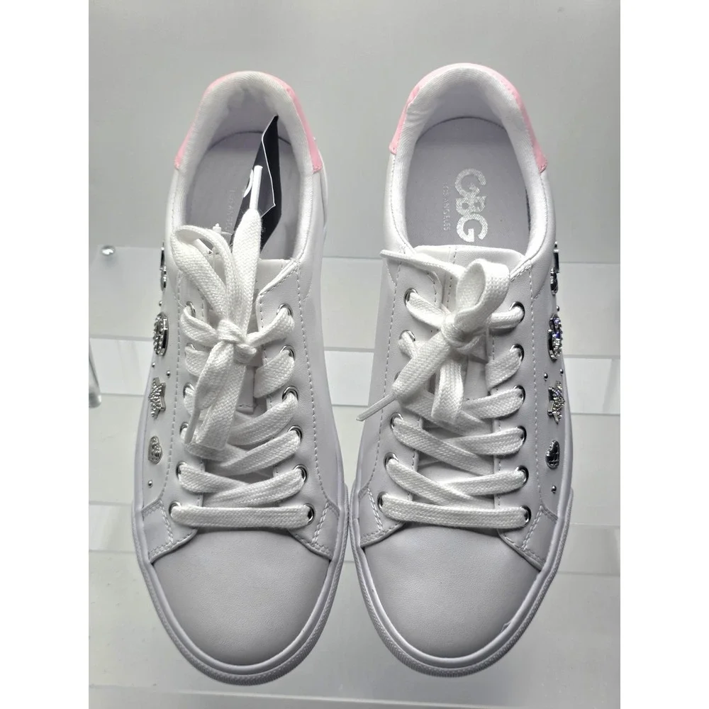 GBG Los Angeles White Pink Lace Up Sneakers with Logo, Star, size 7.5M